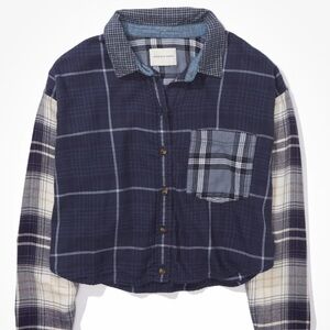 Vintage style American Eagle patch plaid cropped shirt